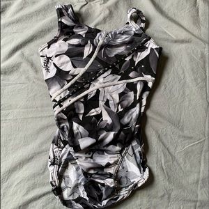 Jam Wear Black/Gray/White Palm Leaf Sequin Gymnastics Leotard